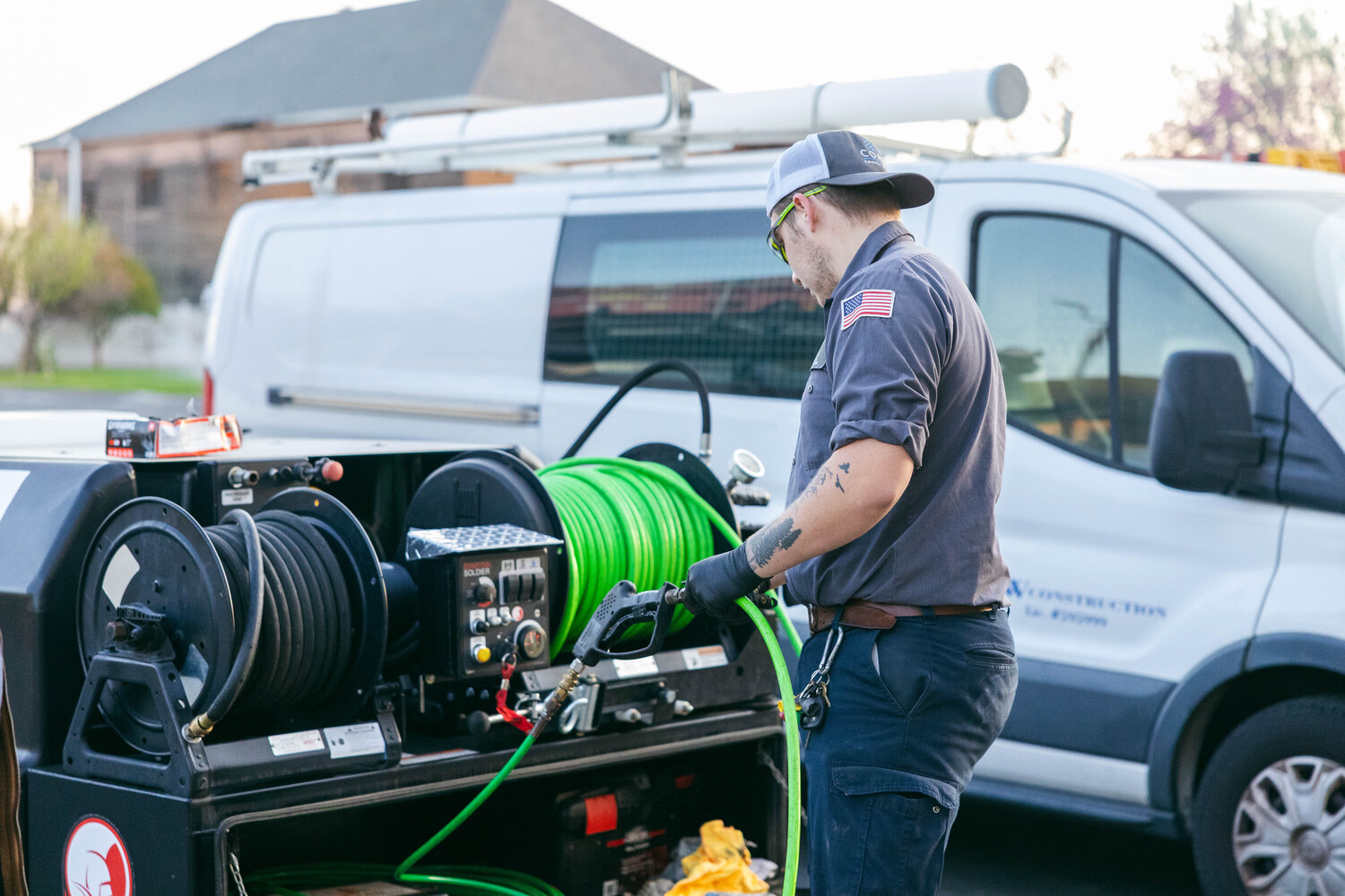 Plumber with jetting machine