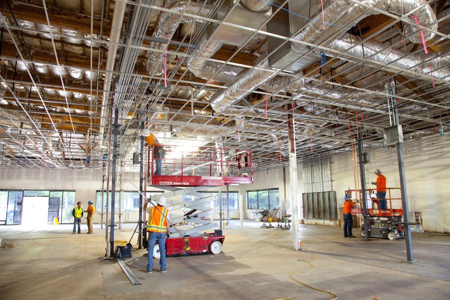 Rooftop ductwork in construction site